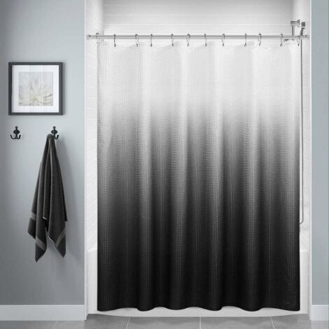 Rideau de douche Rideau de douche noir 180x180CM , rideaux de douche en polyester ombré pour salle de bain, doublure de rideau de douche imperméable en tissu texturé avec 12 crochets, lavable en machi