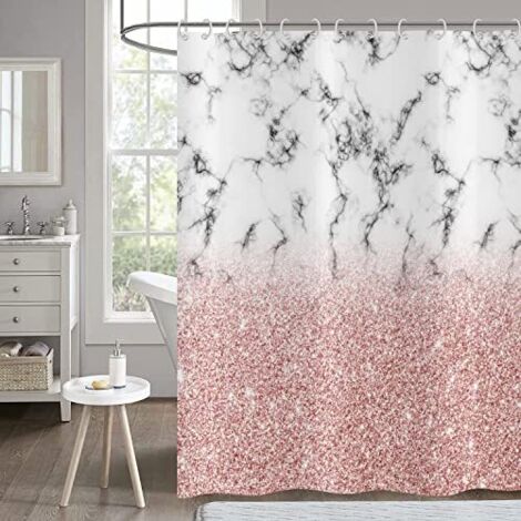 Rideau de Douche Rose Or Scintillant 180x180 - Gris et Blanc Aspect Marbré, Baignoire Abstrait Moderne Luxe Art Imperméable Polyester Tissu Lavable
