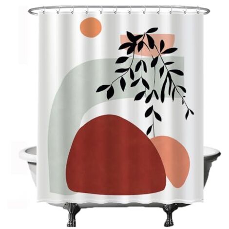 Rideau de Douche - Soleil Montagne Abstrait Bohème Naturel Bohème - 180 x 200 cm - Anti Moisissure - Lavable - Imperméable - avec 12 Anneaux - Rouge Orangé Vert