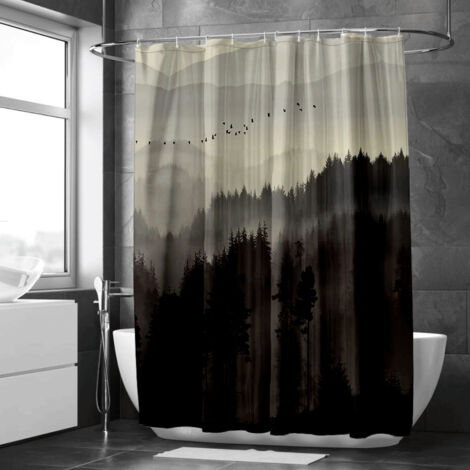 Rideau de douche style peinture encre montagnes, tissu imperméable, 90x180 cm