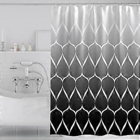 Rideau de douche Stylishbed blanc et noir, gris imperméable pour salle de bain, 180 x 180 cm, en polyester lavable, avec 12 crochets.