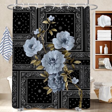 Rideau de douche tissu polyester 180x180 léger rideau séchage rapide pour baignoire d’angle