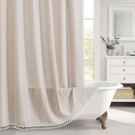 Rideau De Douche - Tissu Polyester Lin - Style Ferme Rustique Boho - 72 x 72 Pouces - Taupe - 12 Oeillets Métalliques Anti-Rouille