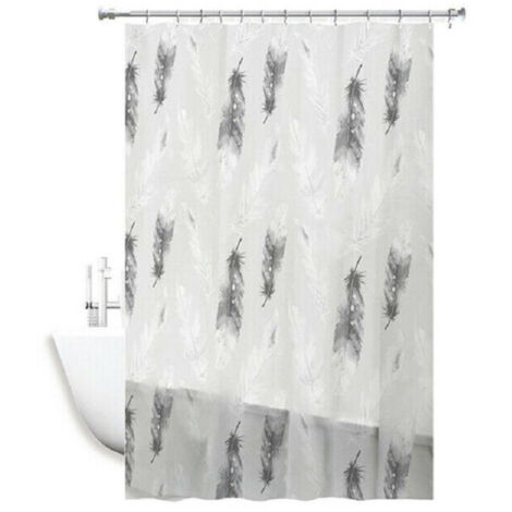 Rideau De Douche Tissu Pvc Imperméable 12 Crochets Plastique Plume 180x200cm