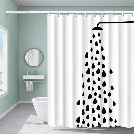 Rideau de Douche, Tissu Rideaux de Douche 180x200,Résistant à la Moisissure Imperméable avec des Crochets,Rideau Douche pour Salle de Bains,Irisfr,（Motif de douche noir）