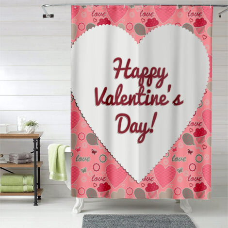 Rideau de douche Valentine aquarelle cœurs doux, polyester imperméable, 90x180 cm