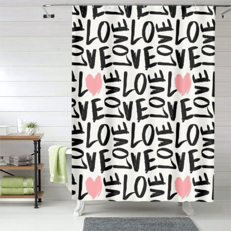Rideau de douche Valentine cœurs artistiques modernes, tissu salle de bain imperméable, 90x180 cm