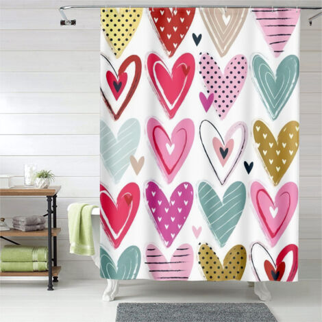 Rideau de douche Valentine design romantique doux, cœurs rouges et roses, 90x180 cm