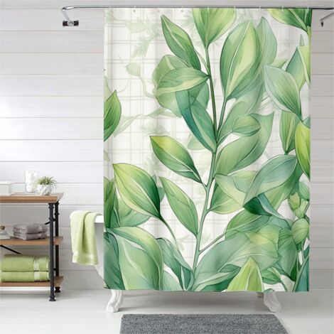 Rideau de douche végétation exotique, œillets plastique, anti-moisissure