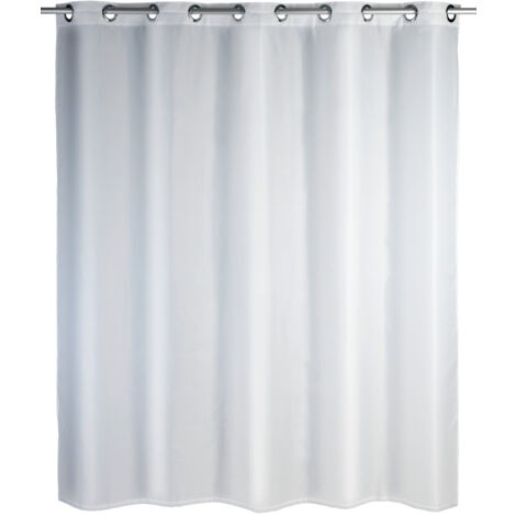 Rideau de douche WENKO Comfort Flex blanc 180 x 200 cm lavable imperméable en polyester recyclable sans plomb anti-moisissure avec intégrée Hängeeinrichtung idéal pour salle de bain moderne et durable