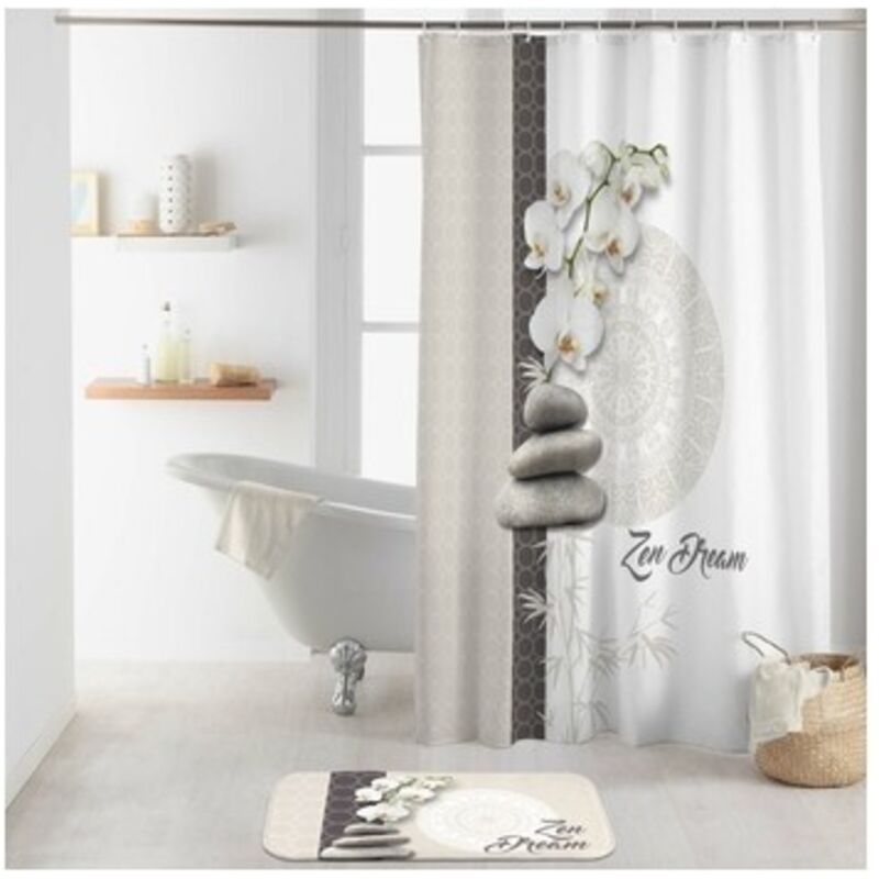 Rideau de douche avec crochets imprimé OrchiZen - l 200 x l 180 cm - Polyester - Livraison gratuite