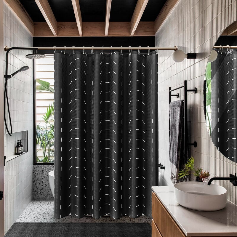 Rideau de douche(Noir), rideau de douche de salle de bain ferme avec crochet de rideau de douche