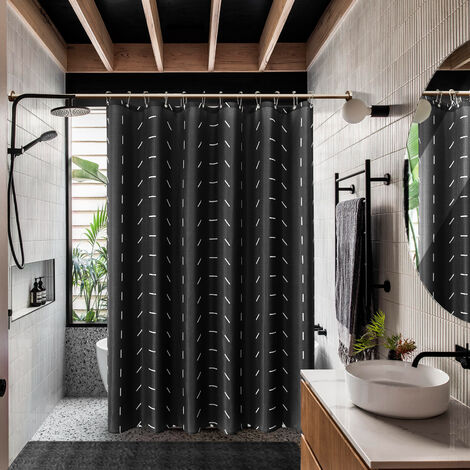 Rideau de douche en polyester en blanc & noir 150x200 MERGING