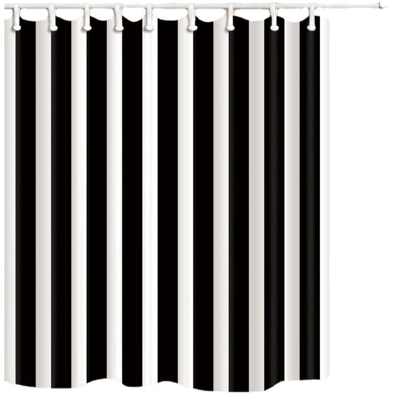 Rideau de douche,Rideau de douche rayé noir et blanc tissu polyester imperméable 180x200cm salle de bain décor simple et élégant rideau de douche