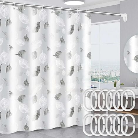 Rideau de Douche,Rideaux de Salle de Bain,Anti Moisissure, Imperméable, Plante Feuilles Géométrie   Tissu Imperméable Rideau De Bain avec 12 Crochets,180 X 200cm