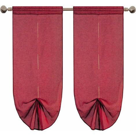 Rideau de Fenêtre 2 pcs Porte Intérieure Tissu Semi-Transparent Ajustable Moderne Bordeaux - 60x240 cm
