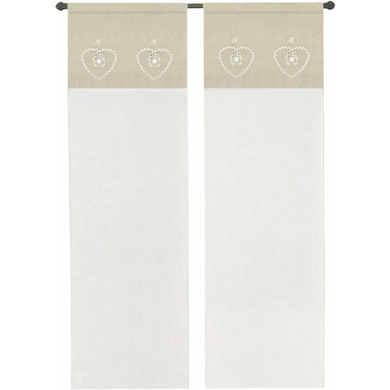 Rideau de Fenêtre Couple 2 pcs Porte Intérieure Tissu semi-transparent Coeur Shabby Chic Beige - 60x150 cm