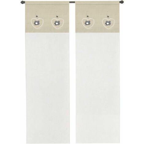 Rideau de Fenêtre Couple 2 pcs Porte Intérieure Tissu semi-transparent Coeur Shabby Chic Gris - 60x150 cm