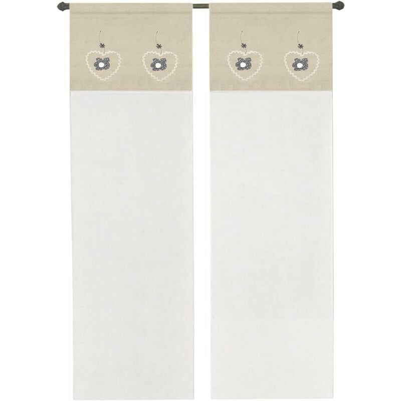 Rideau de Fenêtre Couple 2 pcs Porte Intérieure Tissu semi-transparent Coeur Shabby Chic Gris - 60x240 cm