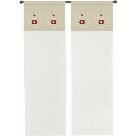Rideau de Fenêtre Couple 2 pcs Porte Intérieure Tissu semi-transparent Coeur Shabby Chic Rouge - 60x150 cm