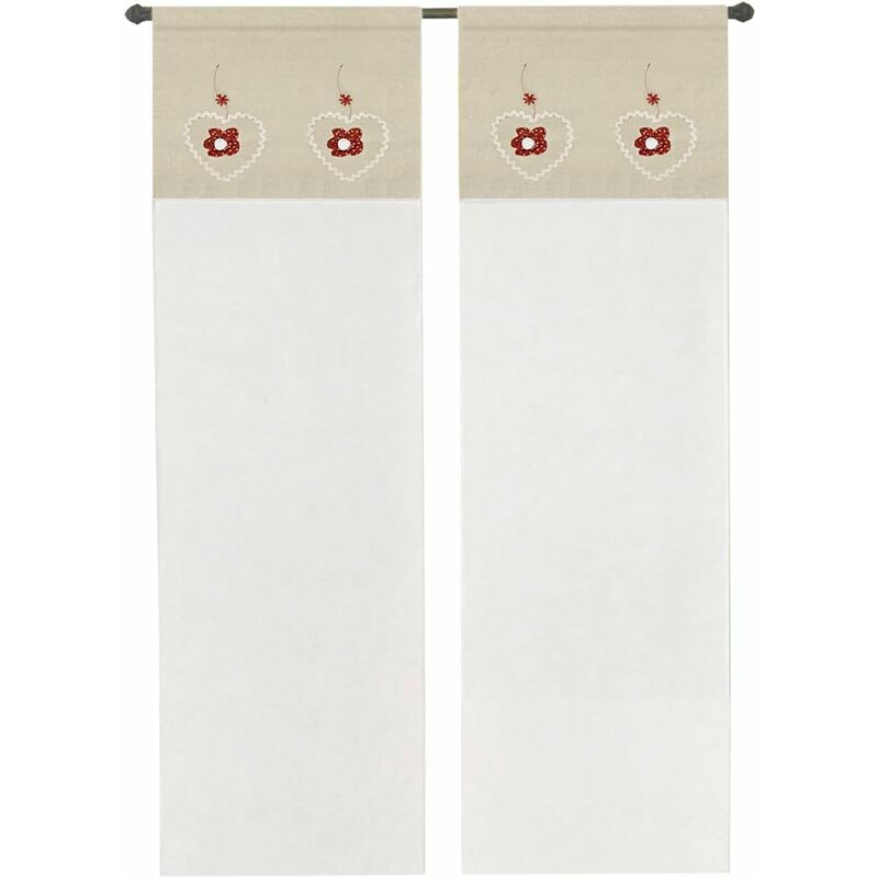 Rideau de Fenêtre Couple 2 pcs Porte Intérieure Tissu semi-transparent Coeur Shabby Chic Rouge - 60x240 cm