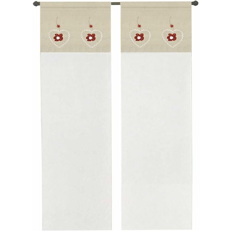 Rideau de Fenêtre Couple 2 pcs Porte Intérieure Tissu semi-transparent Coeur Shabby Chic Rouge - 60x150 cm