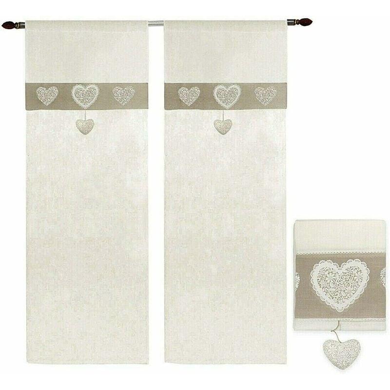 Rideau de Fenêtre Couple 2 pcs Porte Intérieure Tissu semi-transparent Coeurs Shabby Chic - 60x240 cm