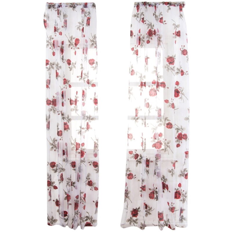 rideau de fenêtre en voile de fleur de rose semi-ombragé pour chambre à coucher salon-100x200cm (rouge)