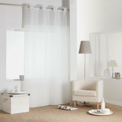 Rideau de fenêtre sur oeillets MINNIE, 140 x 240 cm, blanc avec décor gris