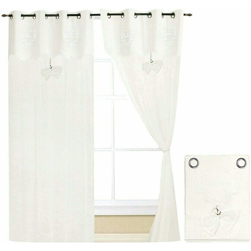 Rideau de Fenêtre Couple 2 pcs Porte Intérieure Tissu semi-transparent Flocon Shabby Chic - 140x290 cm