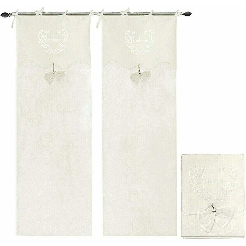 Rideau de Fenêtre Couple 2 pcs Porte Intérieure Tissu semi-transparent Flocon Shabby Chic - 60x240 cm