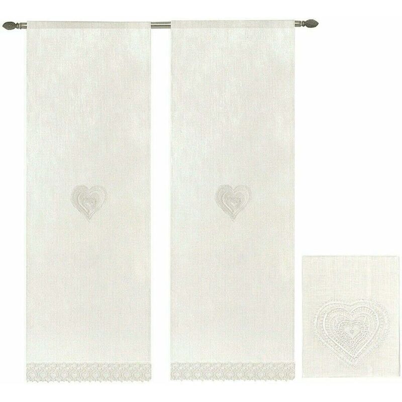 Rideau de Fenêtre Couple 2 pcs Porte Intérieure Tissu semi-transparent Lin Blanc - 60x240 cm