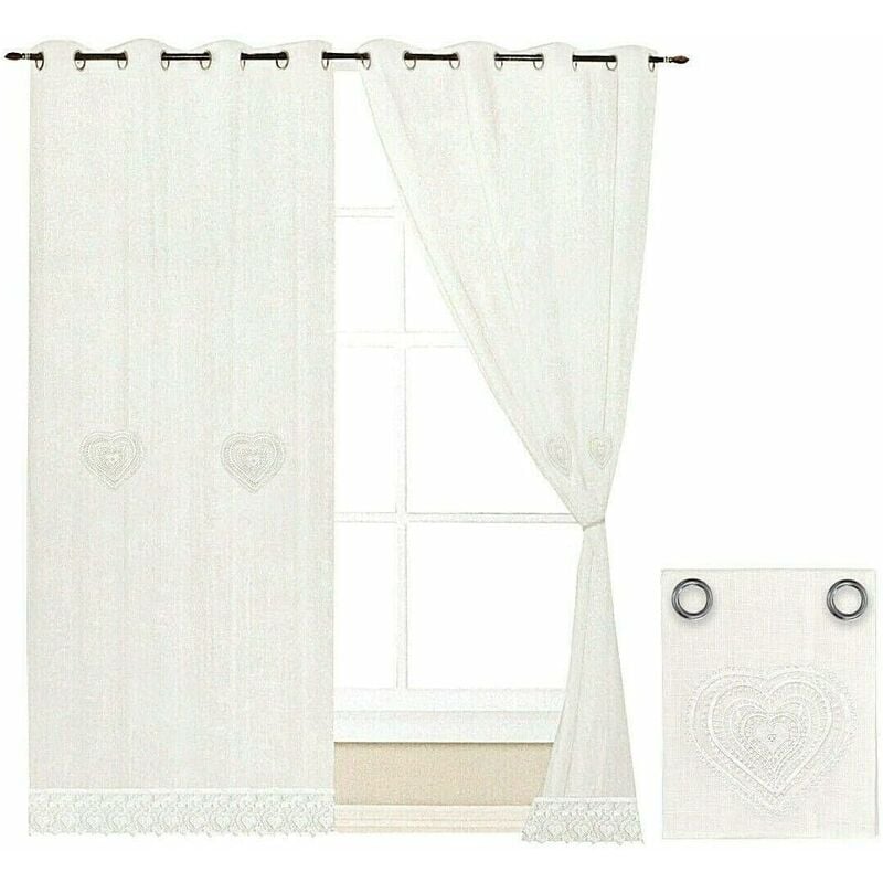 Rideau de Fenêtre Couple 2 pcs Porte Intérieure Tissu semi-transparent Lin Blanc - 140x290 cm