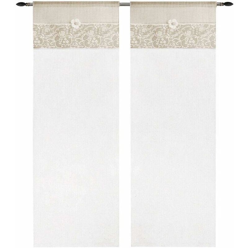 Rideau de Fenêtre Couple 2 pcs Porte Intérieure Tissu semi-transparent Marguerite Shabby Chic Gris Tourterelle - 60x240 cm