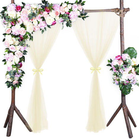 [Rideau de fond Photo] Rideau translucide Chinlon pour Mariage / Événement - Décoration Fenêtre / Toile translucide - 1,5m x 2,15m (Blanc / Champagne) - Rideau décoratif pour événement / mariage