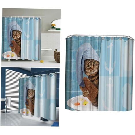 Rideau de Imprimé Chat Étanche Polyester Rideau Bain Décoratif Résistant