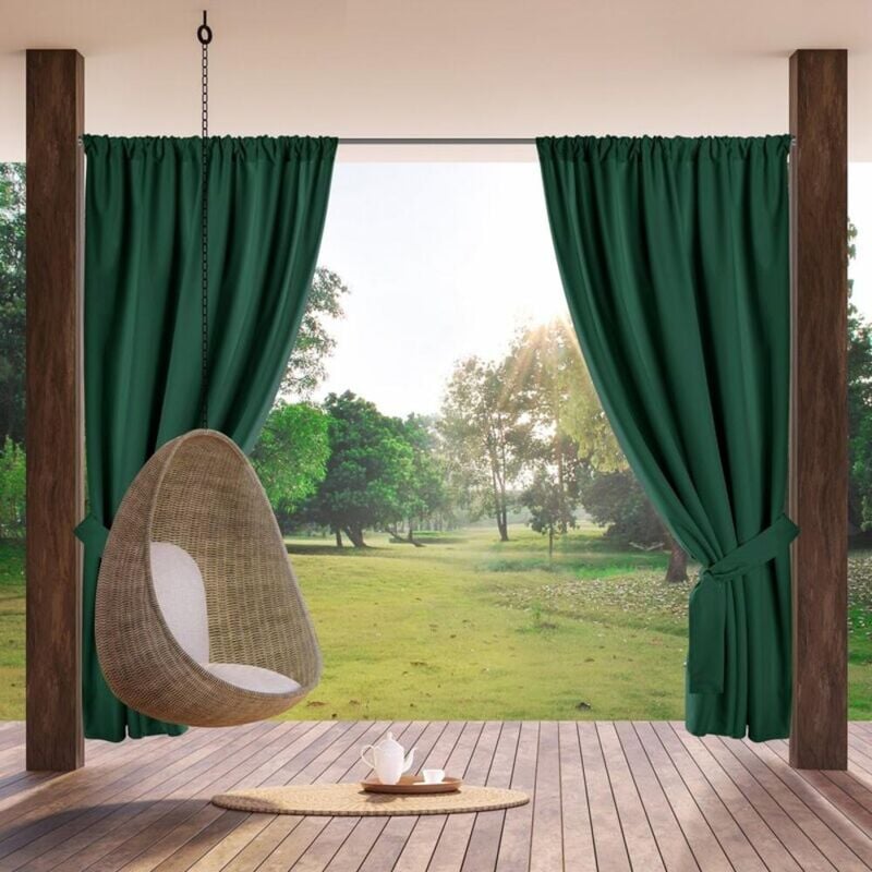 Rideau De Jardin Prêt Sur Ruban 155 X 200 Cm Vert Foncé