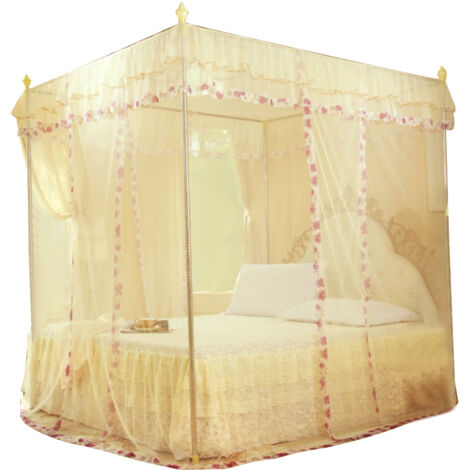 Rideau de lit princesse de luxe à 3 ouvertures latérales, filet à baldaquin, moustiquaire, literie (jaune S)