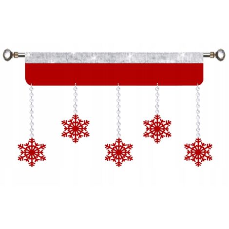 Rideau de Noël Lambrequin FLOCONS DE NEIGE glamour hiver 90 cm rouge