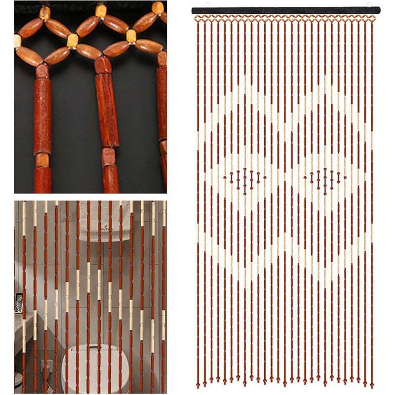 Senderpick - Rideau de perles en bois 27 lignes Rideau de perles pour porte, 35.44'' x 68.9'' Rideau de perles pour porte en bambou et bois pour