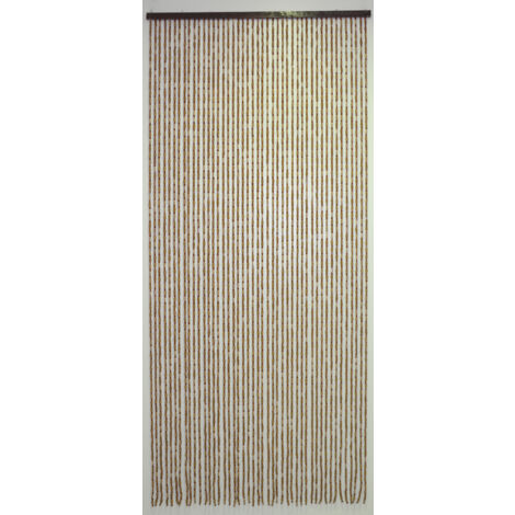 Rideau de porte à lanières de perles en bois 90x220 cm – Couleur brun/beige – Installation facile avec crochets inclus – Confortex