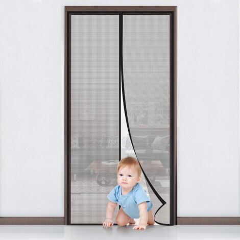 Rideau de Porte Anti Mouche 90x210cm Maillage Ultra Fin Moustiquaire Porte Magnétique avec Bande Adhésive, Fermeture Automatique, Rideau Moustiquaire Aimanté Installation Sans Perçage, Noir