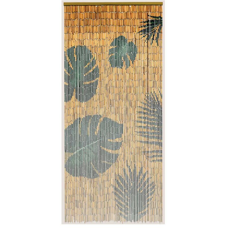 Rideau de porte Bâtonnets de bambou peints, dessin feuilles monstera et palmier - 90 x 200 cm Morel