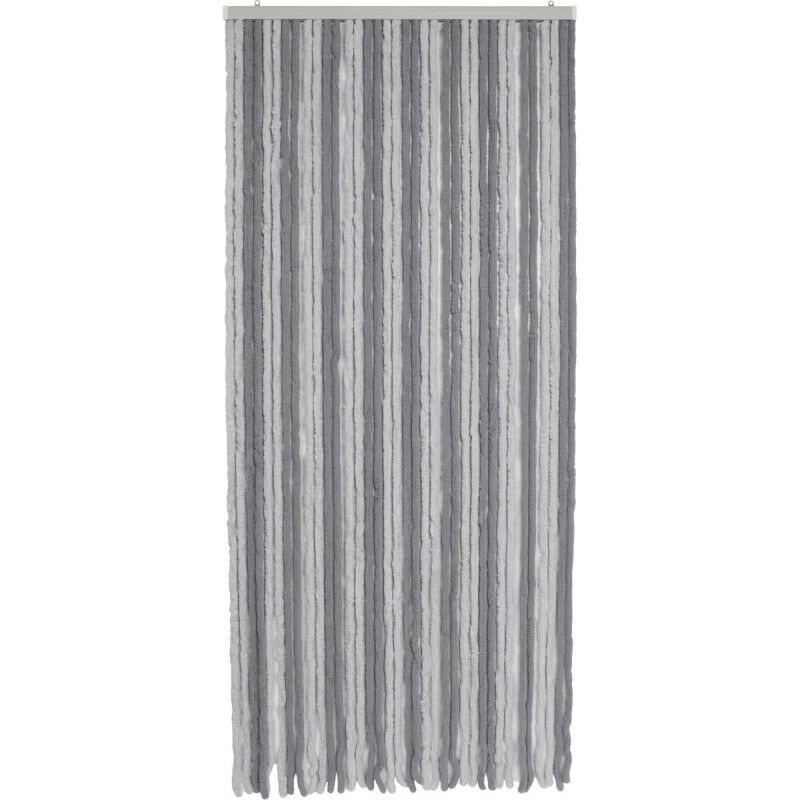 Rideau de porte chenille Bi-couleur gris foncé / gris clair / Rideau de porte anti insecte 90x210cm Longueur & Largeur Ajustable.