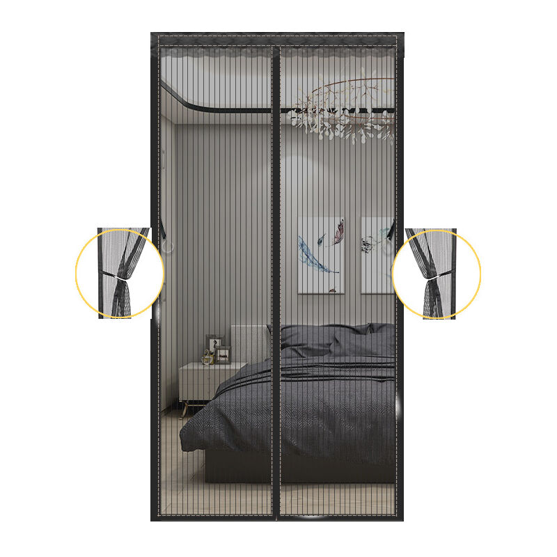 Rideau de porte contre insectes 80x200cm Magnétique (crochet rayé noir + velcro + chevilles)