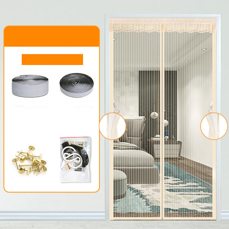 Rideau de porte contre insectes 80x200cm Magnétique (crochet rayé blanc + velcro + chevilles)