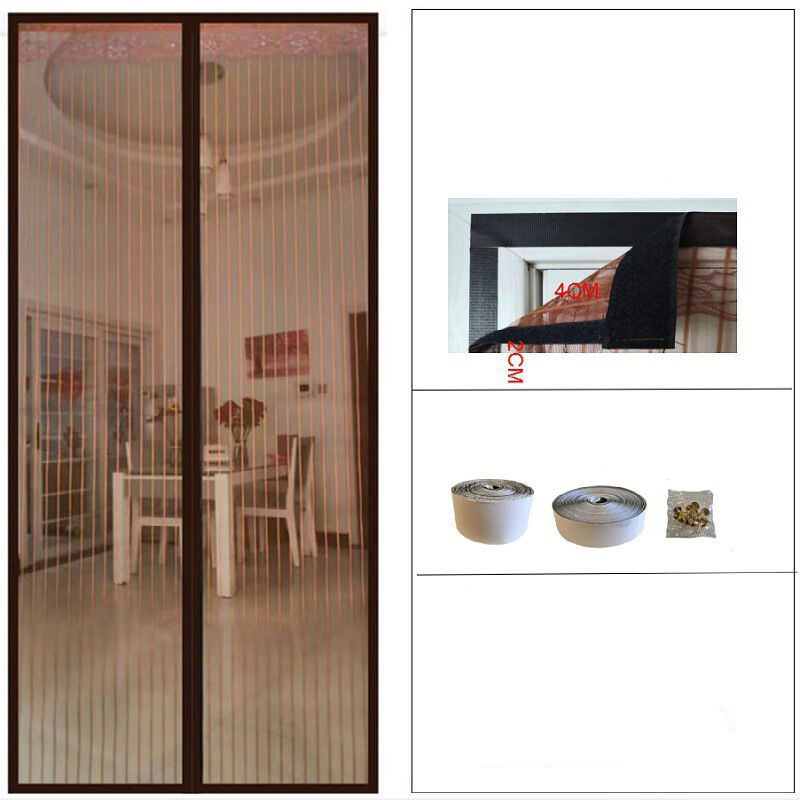 Rideau de porte contre insectes,Moustiquaire Porte Magnétique 90x210cm (marron)