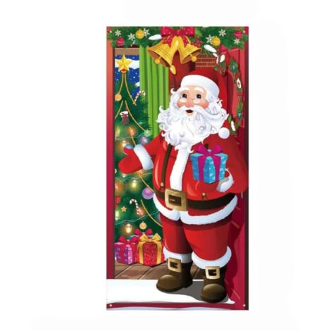 Rideau de Porte de Père Noël - Décoration Extérieure de Noël - Rouge - Polyester - Extérieur