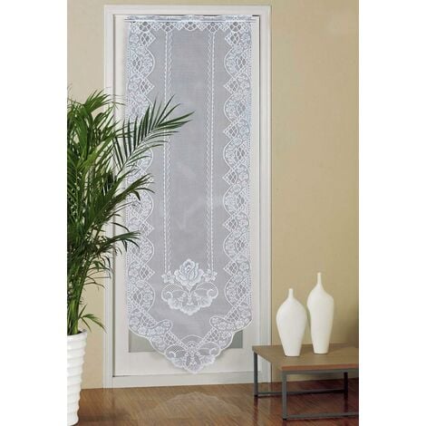 Rideau de Porte en Dentelle, 60cm x 180cm Rideaux en Voile de Fenêtre Semi Transparents, Rideau Brodé pour Décoration Maison Salon, Chambre, Blanc