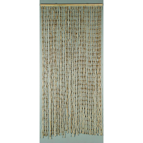 Rideau de porte en feuille de maïs 90 x 200 cm – Couleur beige – Montage sur rail en bois – Empêche l'entrée des insectes – Confortex